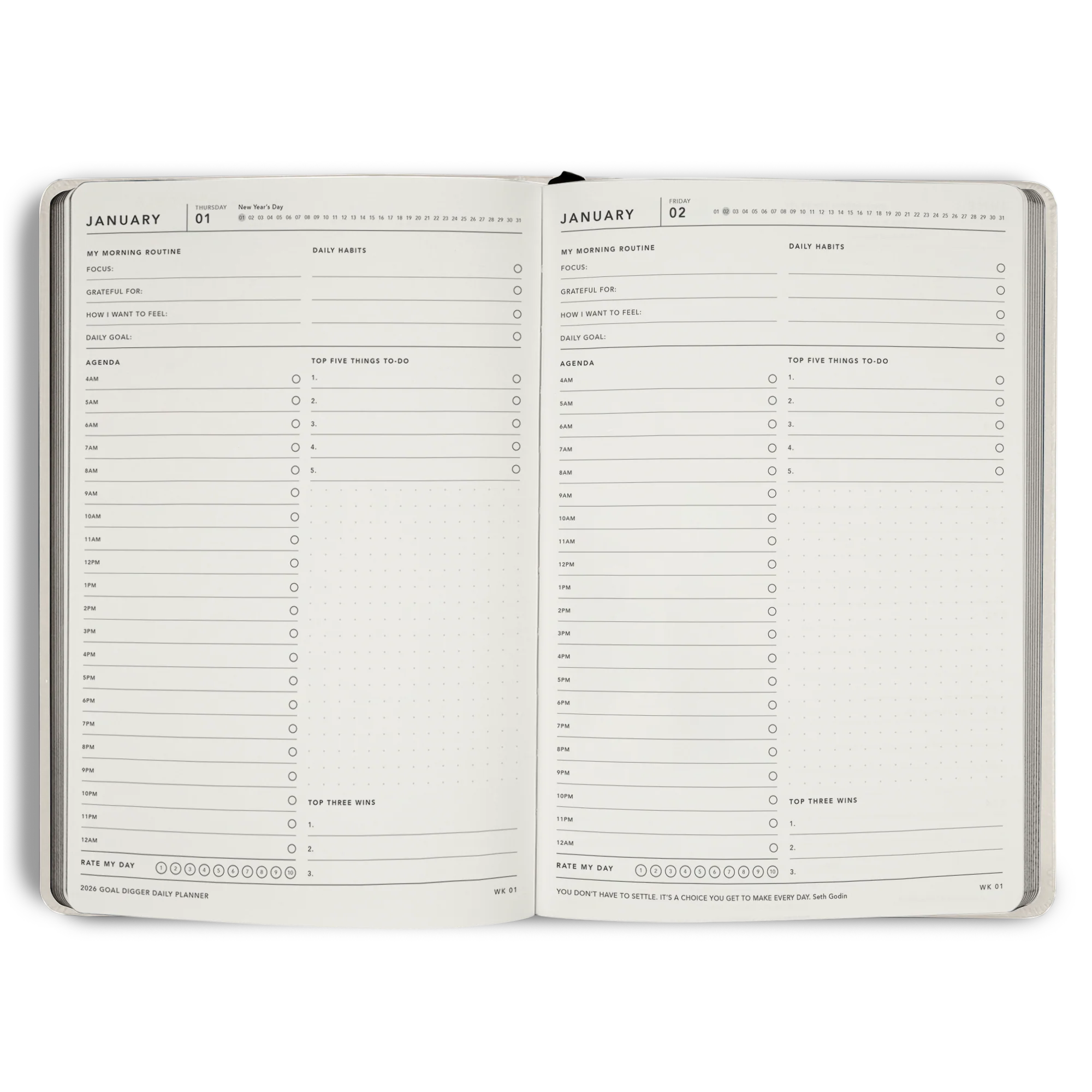 2026 'Progress Over Perfection' DAILY Goal Digger Planner B5 - Image 4